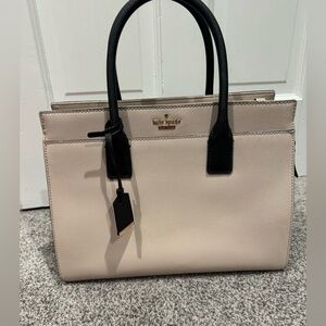 NWOT Kate Spade Leather Bag Pale Pink Trimmed In Black Satchel Bag